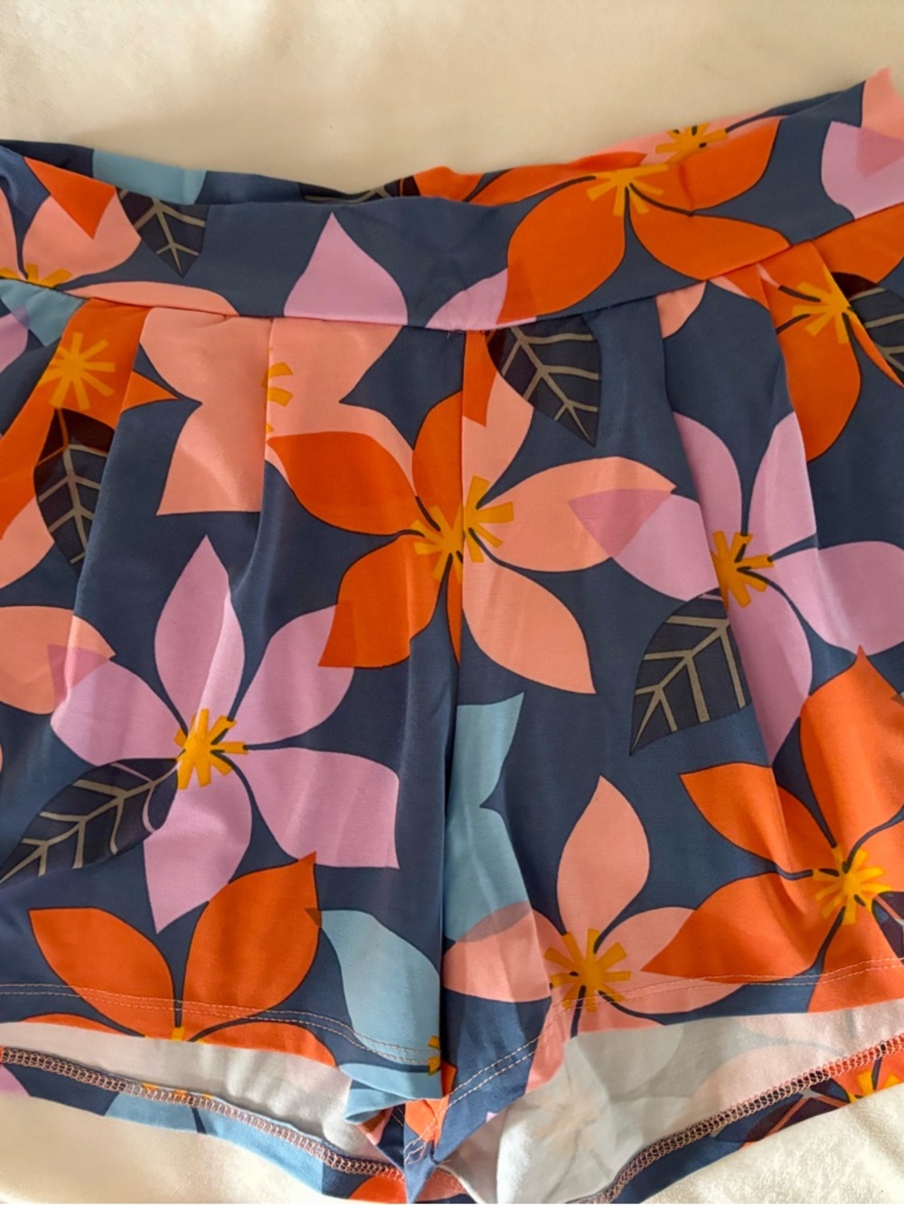 Fighting Eel Orange & Navy Floral Print Waistband - Picture 2 of 5